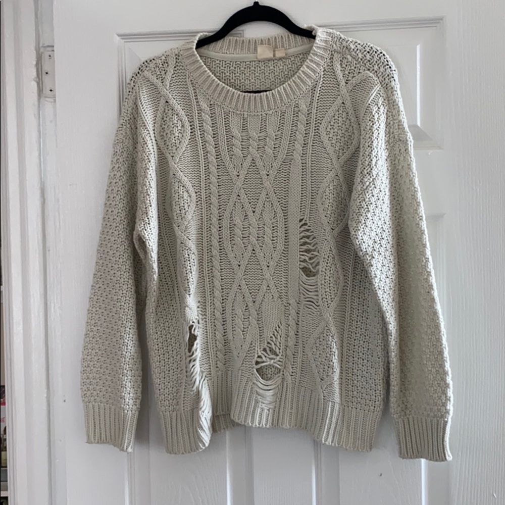 Distressed cream cozy sweater